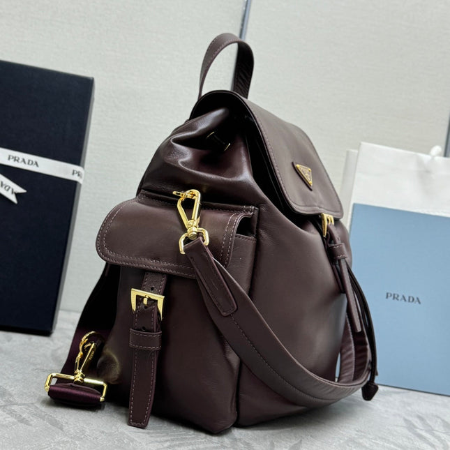 PRADA 25S EXPLORE MEDIUM BACKPACK 29 IN SIENNA CALFSKIN GOLD HARDWARE