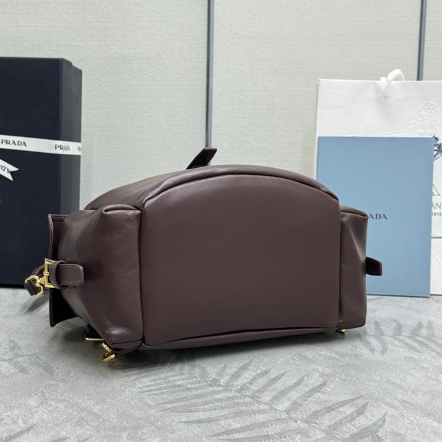 PRADA 25S EXPLORE MEDIUM BACKPACK 29 IN SIENNA CALFSKIN GOLD HARDWARE