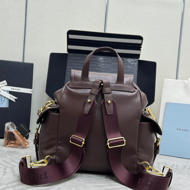 PRADA 25S EXPLORE MEDIUM BACKPACK 29 IN SIENNA CALFSKIN GOLD HARDWARE