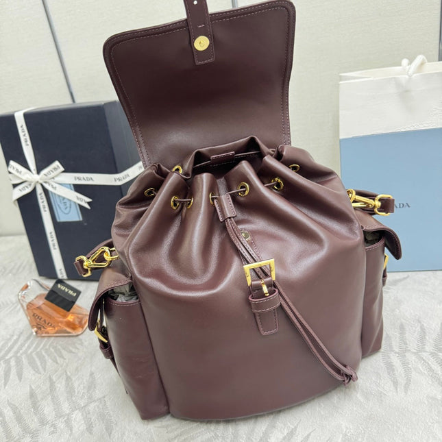 PRADA 25S EXPLORE MEDIUM BACKPACK 29 IN SIENNA CALFSKIN GOLD HARDWARE