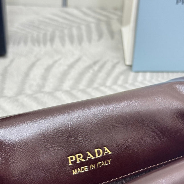 PRADA 25S SHOULDER BAG 23 IN DARK BROWN CALFSKIN GOLD HARDWARE