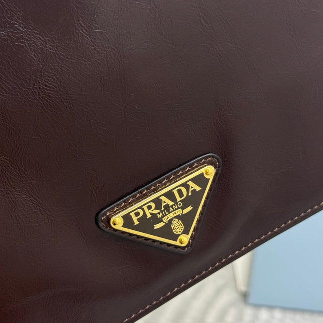 PRADA 25S SHOULDER BAG 23 IN DARK BROWN CALFSKIN GOLD HARDWARE