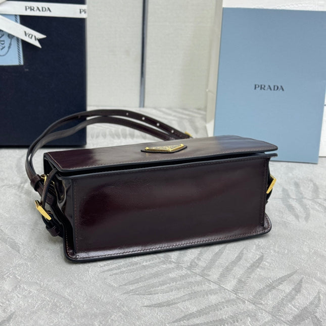 PRADA 25S SHOULDER BAG 23 IN DARK BROWN CALFSKIN GOLD HARDWARE