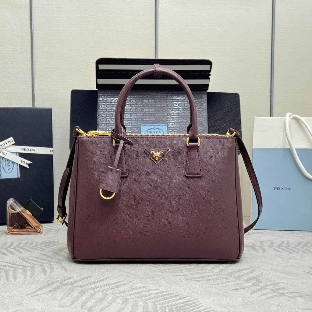 PRADA 26S GALLERIA 32 BAG IN BURGUNDY SAFFIANO