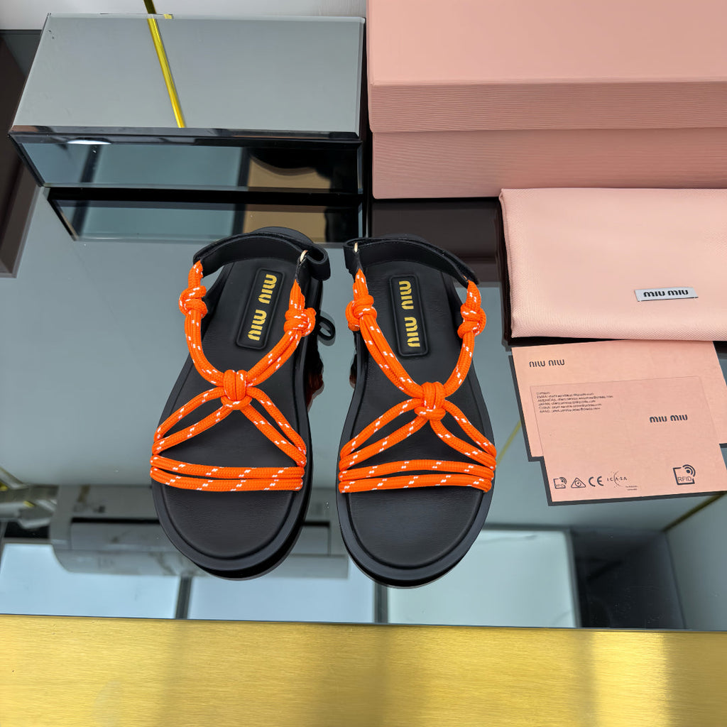RIVIERE SANDALS IN BLACK CALFSKIN ORANGE CORD