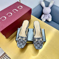 GG HIGH HEELS 65 IN GREY FABRIC WITH GOLD HARDWARE