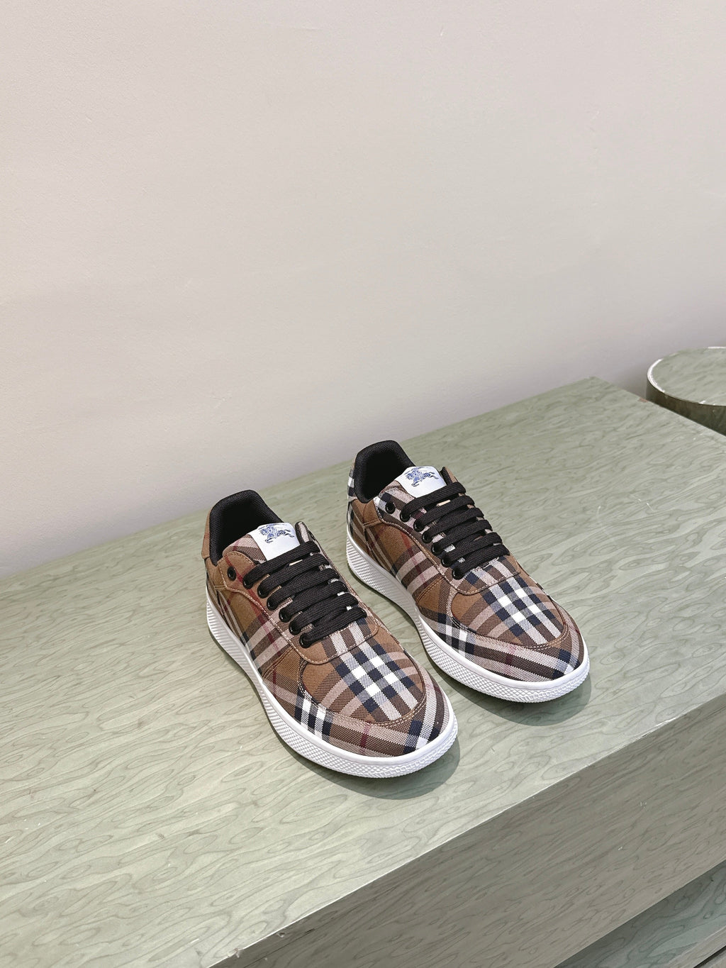 BURBERRY 26S PLAID TERRACE SNEAKERS IN BROWN CANVAS