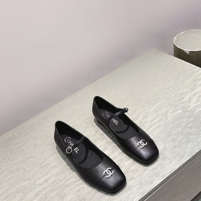 CHANEL 25S MARY JANE FLATS IN BLACK CALFSKIN SILVER HARDWARE