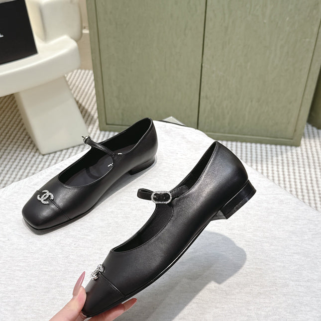 CHANEL 25S MARY JANE FLATS IN BLACK CALFSKIN SILVER HARDWARE