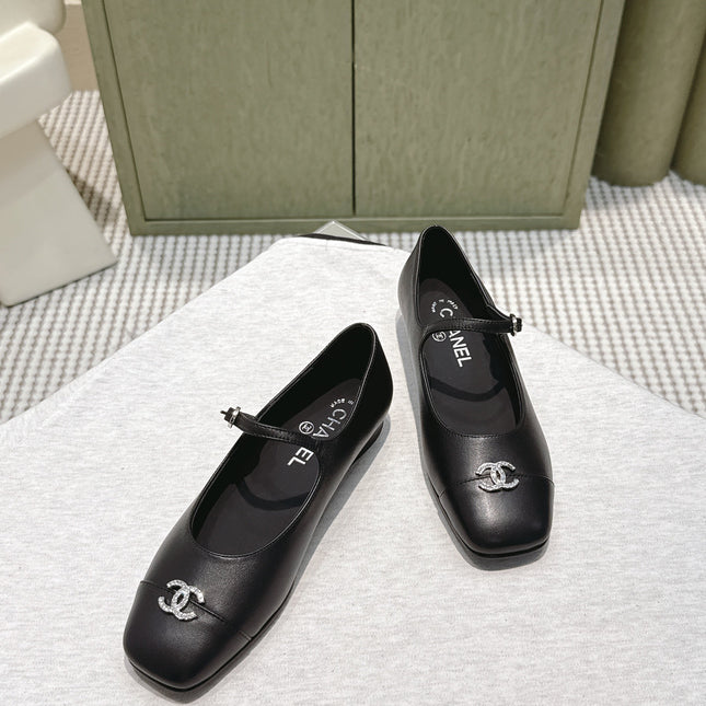 CHANEL 25S MARY JANE FLATS IN BLACK CALFSKIN SILVER HARDWARE