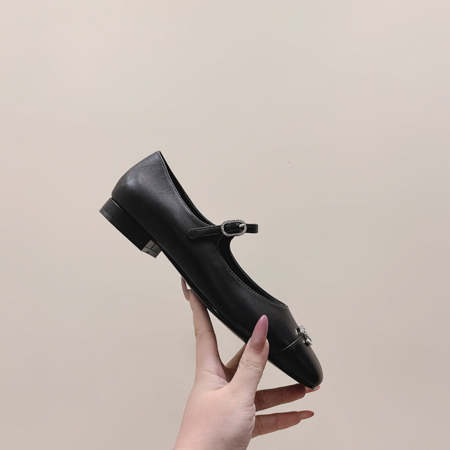 CHANEL 25S MARY JANE FLATS IN BLACK CALFSKIN SILVER HARDWARE