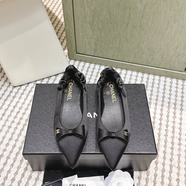 CHANEL 25S MARY JANE BALLET FLATS IN BLACK SILK SATIN
