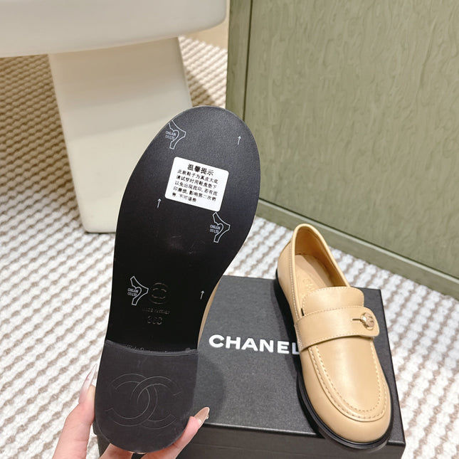 CHANEL 25S GODDESS FLAT LOAFERS IN WARM BEIGE CALFSKIN GOLD HARDWARE