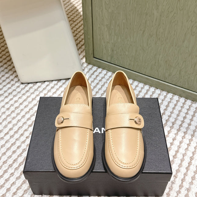 CHANEL 25S GODDESS FLAT LOAFERS IN WARM BEIGE CALFSKIN GOLD HARDWARE