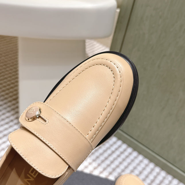 CHANEL 25S GODDESS FLAT LOAFERS IN WARM BEIGE CALFSKIN GOLD HARDWARE