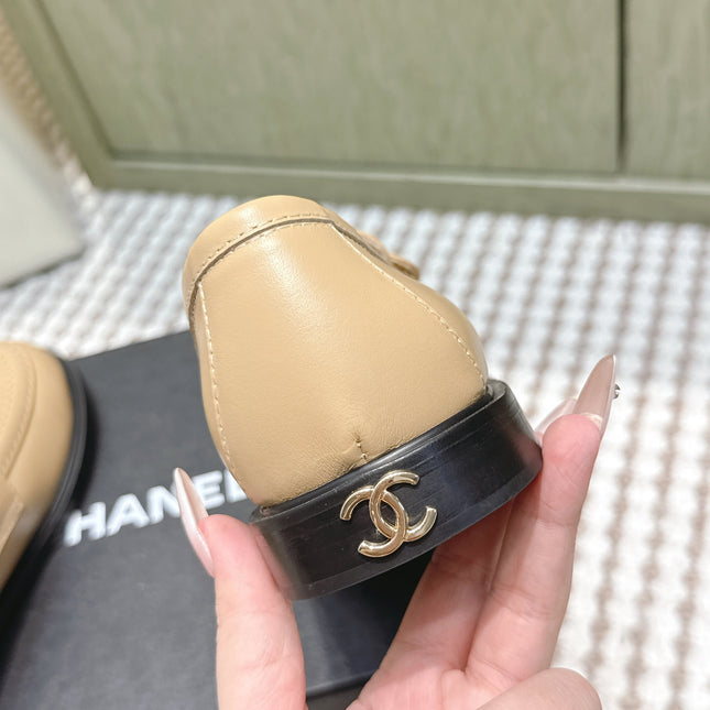 CHANEL 25S GODDESS FLAT LOAFERS IN WARM BEIGE CALFSKIN GOLD HARDWARE