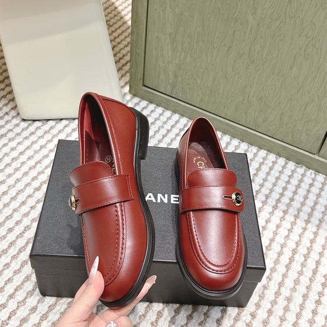 CHANEL 25S GODDESS FLAT LOAFERS IN DARK RED CALFSKIN GOLD HARDWARE
