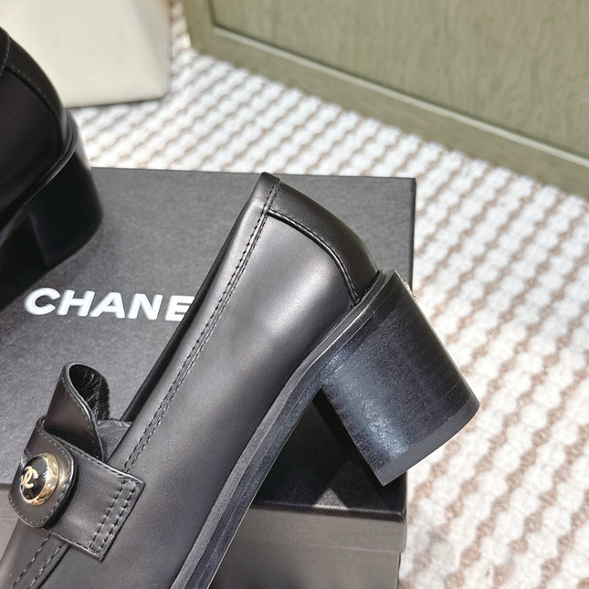 CHANEL 25S GODDESS MOCCASIN LOAFERS 65MM IN BLACK CALFSKIN GOLD HARDWARE