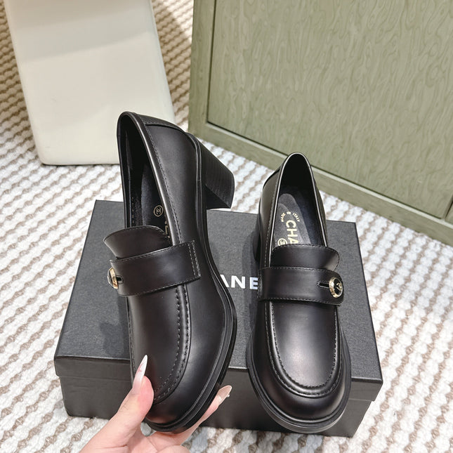 CHANEL 25S GODDESS MOCCASIN LOAFERS 65MM IN BLACK CALFSKIN GOLD HARDWARE