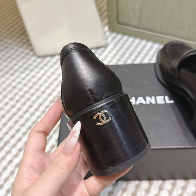 CHANEL 25S GODDESS MOCCASIN LOAFERS 65MM IN BLACK CALFSKIN GOLD HARDWARE