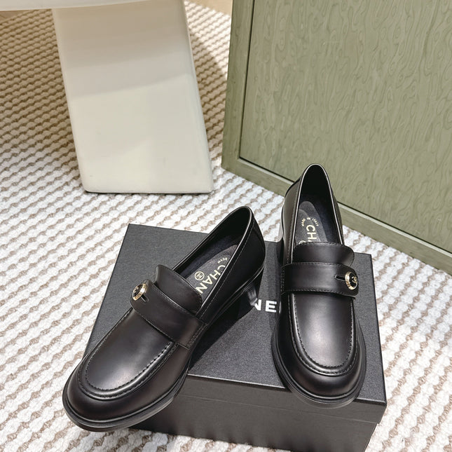 CHANEL 25S GODDESS MOCCASIN LOAFERS 65MM IN BLACK CALFSKIN GOLD HARDWARE
