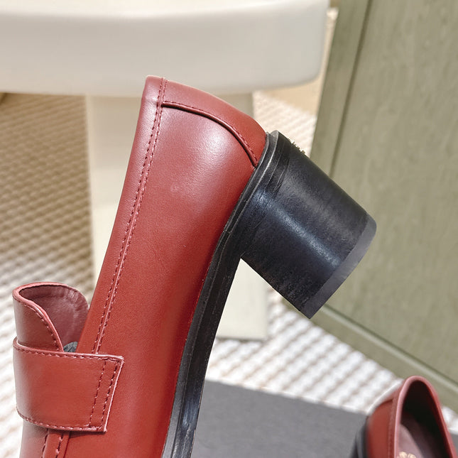 CHANEL 25S GODDESS MOCCASIN LOAFERS 65MM IN DARK RED CALFSKIN GOLD HARDWARE