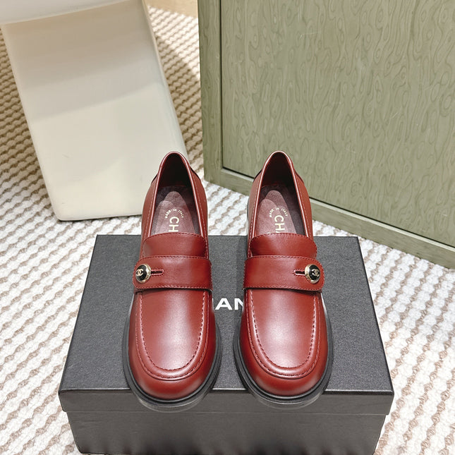 CHANEL 25S GODDESS MOCCASIN LOAFERS 65MM IN DARK RED CALFSKIN GOLD HARDWARE