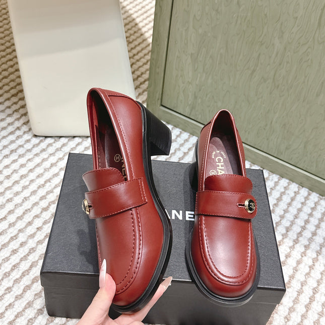 CHANEL 25S GODDESS MOCCASIN LOAFERS 65MM IN DARK RED CALFSKIN GOLD HARDWARE