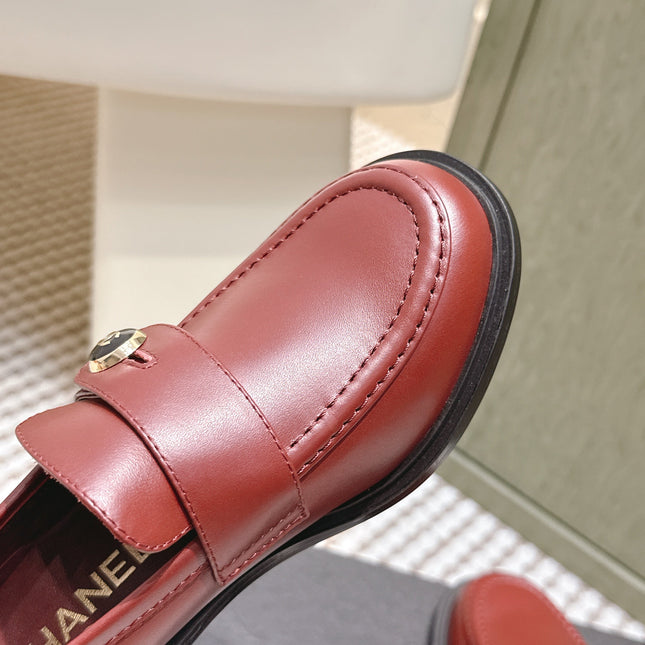 CHANEL 25S GODDESS MOCCASIN LOAFERS 65MM IN DARK RED CALFSKIN GOLD HARDWARE