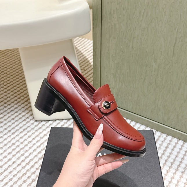 CHANEL 25S GODDESS MOCCASIN LOAFERS 65MM IN DARK RED CALFSKIN GOLD HARDWARE