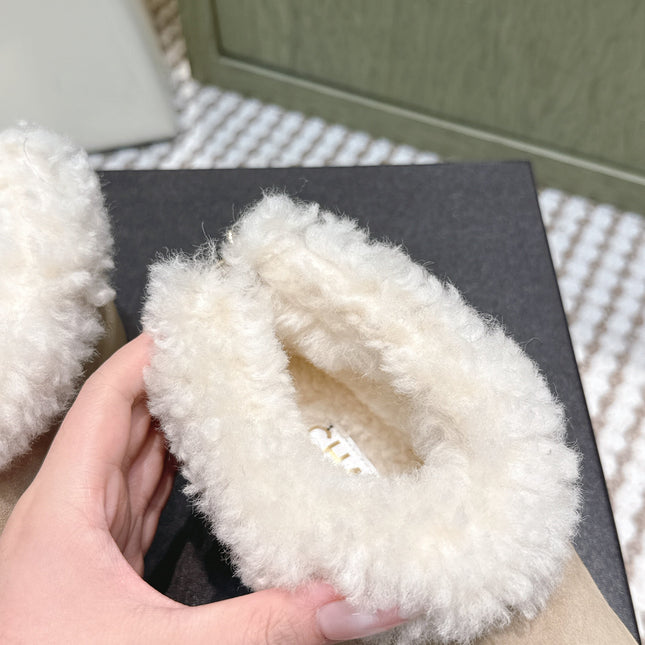 CHANEL 25S SHORT SUEDE BOOTS IN BEIGE AND BLACK WITH SHEEPSKIN LINING