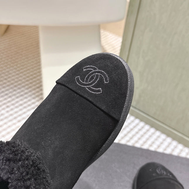CHANEL 25S SHORT SUEDE BOOTS IN BLACK WITH SHEEPSKIN LINING