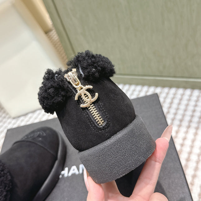 CHANEL 25S SHORT SUEDE BOOTS IN BLACK WITH SHEEPSKIN LINING