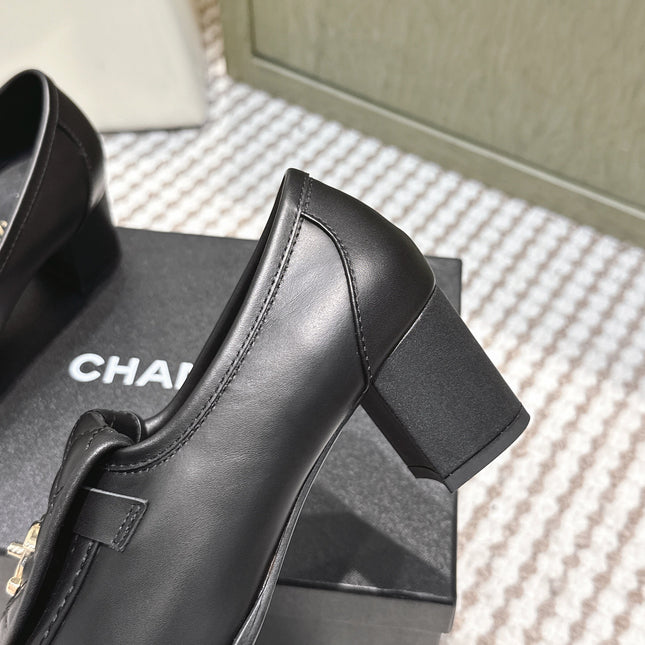 CHANEL 25S LOAFERS MOCCASIN 65MM IN BLACK CALFSKIN GOLD HARDWARE