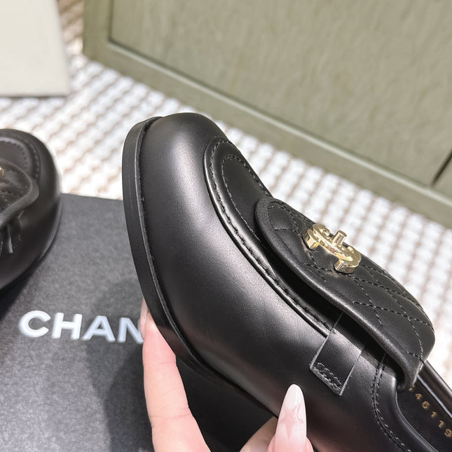 CHANEL 25S LOAFERS MOCCASIN 65MM IN BLACK CALFSKIN GOLD HARDWARE