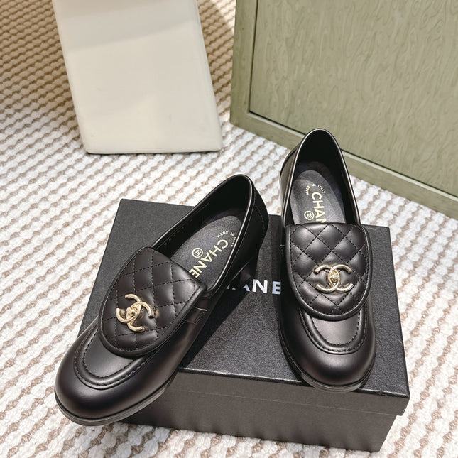CHANEL 25S LOAFERS MOCCASIN 65MM IN BLACK CALFSKIN GOLD HARDWARE