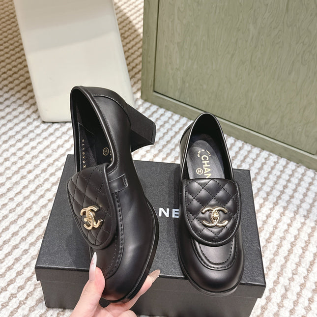 CHANEL 25S LOAFERS MOCCASIN 65MM IN BLACK CALFSKIN GOLD HARDWARE