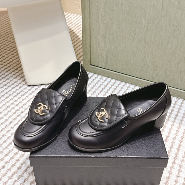 CHANEL 25S LOAFERS MOCCASIN 65MM IN BLACK CALFSKIN GOLD HARDWARE