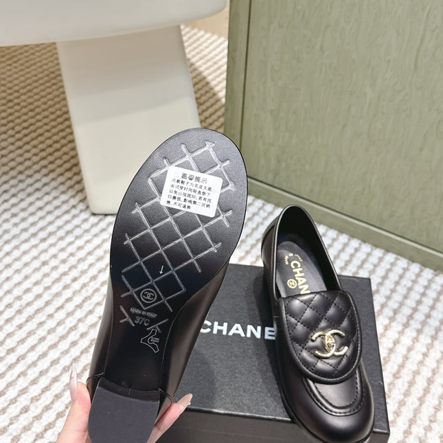 CHANEL 25S LOAFERS MOCCASIN 65MM IN BLACK CALFSKIN GOLD HARDWARE