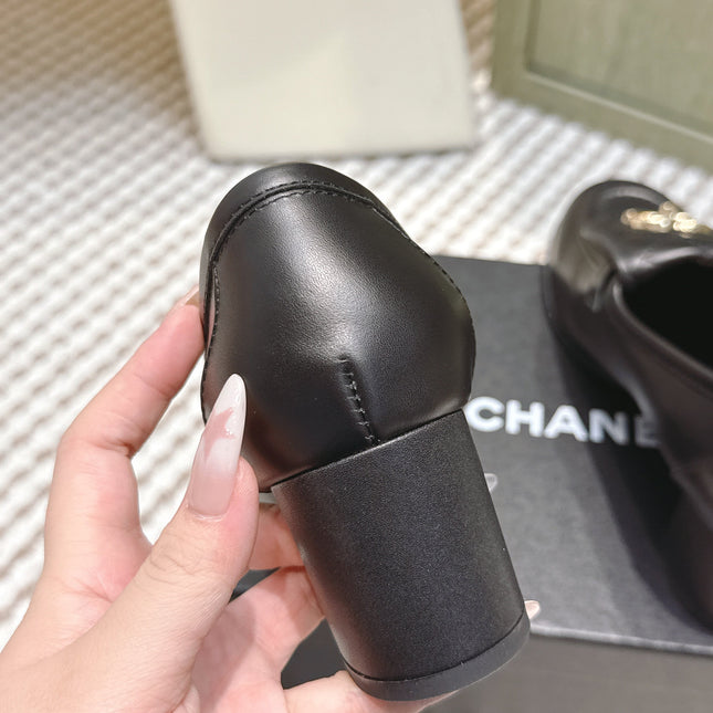 CHANEL 25S LOAFERS MOCCASIN 65MM IN BLACK CALFSKIN GOLD HARDWARE