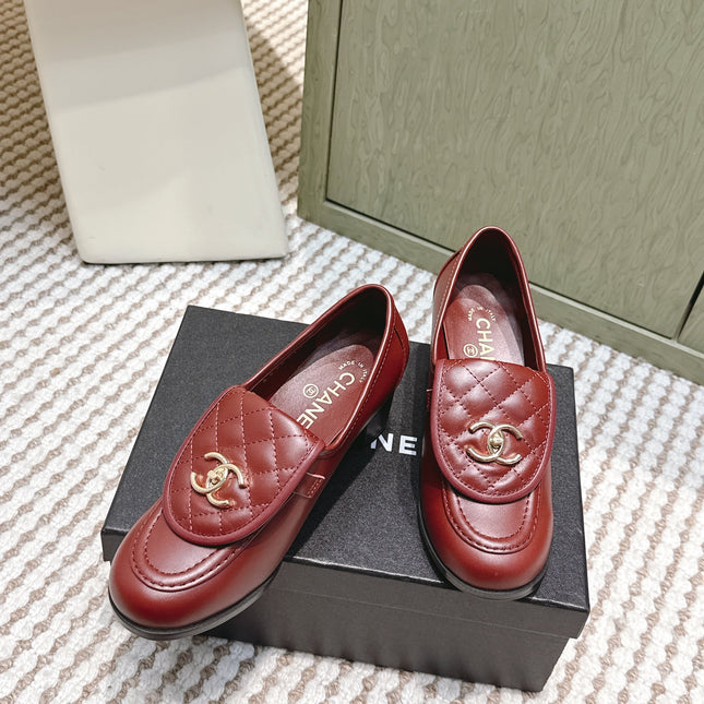 CHANEL 25S LOAFERS MOCCASIN 65MM IN BURGUNDY RED CALFSKIN GOLD HARDWARE