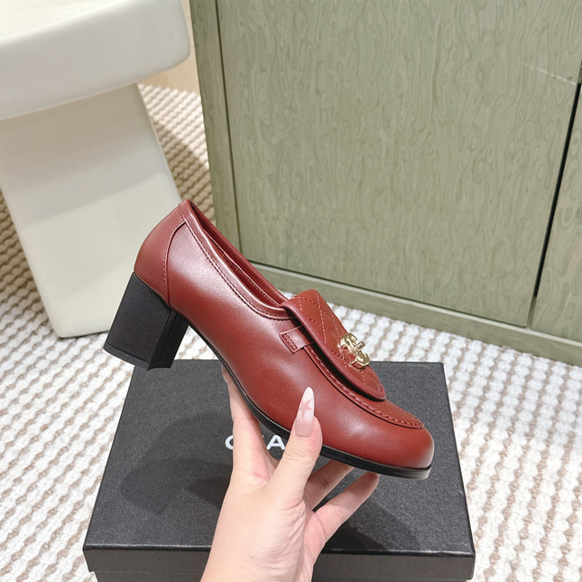 CHANEL 25S LOAFERS MOCCASIN 65MM IN BURGUNDY RED CALFSKIN GOLD HARDWARE
