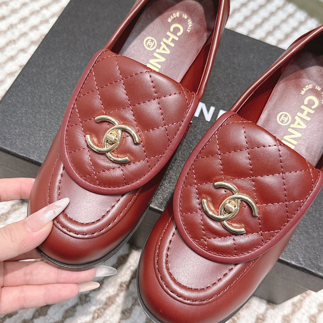 CHANEL 25S LOAFERS MOCCASIN 65MM IN BURGUNDY RED CALFSKIN GOLD HARDWARE
