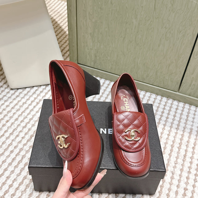 CHANEL 25S LOAFERS MOCCASIN 65MM IN BURGUNDY RED CALFSKIN GOLD HARDWARE