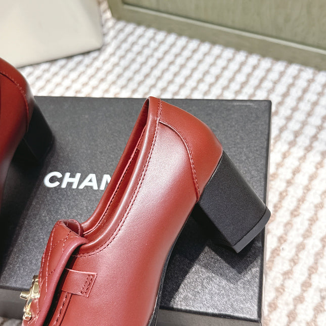 CHANEL 25S LOAFERS MOCCASIN 65MM IN BURGUNDY RED CALFSKIN GOLD HARDWARE