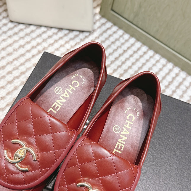 CHANEL 25S LOAFERS MOCCASIN 65MM IN BURGUNDY RED CALFSKIN GOLD HARDWARE