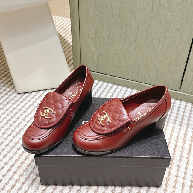 CHANEL 25S LOAFERS MOCCASIN 65MM IN BURGUNDY RED CALFSKIN GOLD HARDWARE