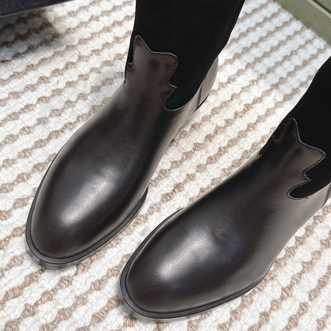 CHANEL 25S MID-CALF BOOTS IN BLACK SUEDE MIX CALFSKIN