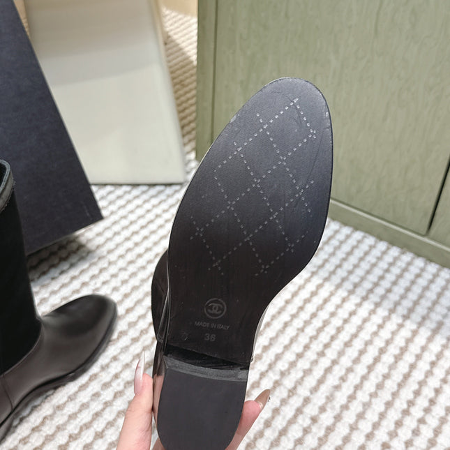 CHANEL 25S MID-CALF BOOTS IN BLACK SUEDE MIX CALFSKIN