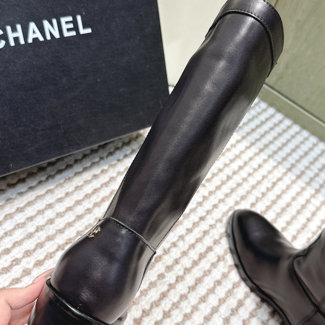 CHANEL 25S MID-CALF BOOTS IN BLACK CALFSKIN